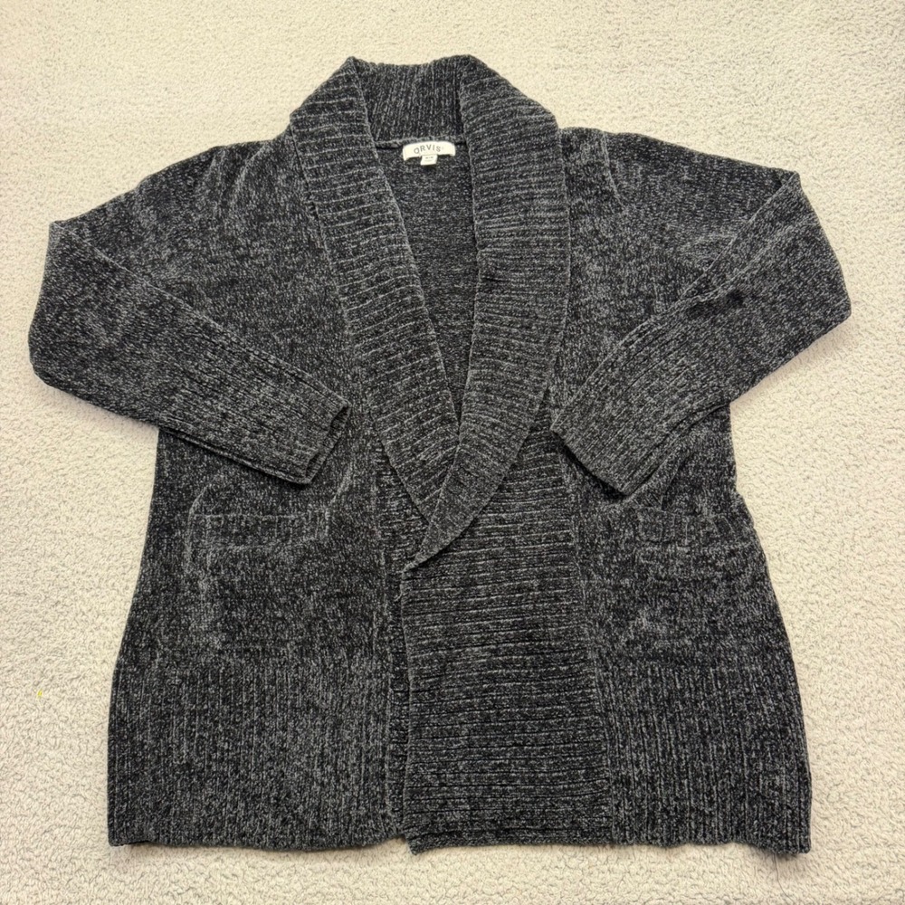 Orvis 1804413 Womens Size Medium Charcoal Chenille Shawl Collar Cardigan Sweater